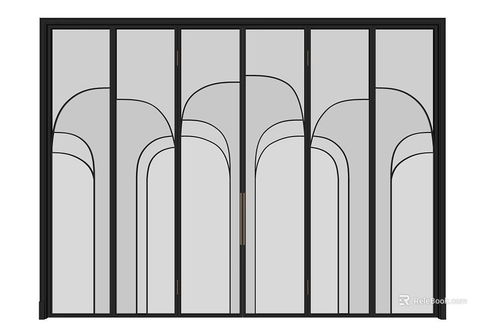 Modern Black Framed Glass Door with Arched Design and Multiple Panels 3d model 