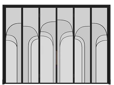 Modern Black Framed Glass Door with Arched Design and Multiple Panels 3d model