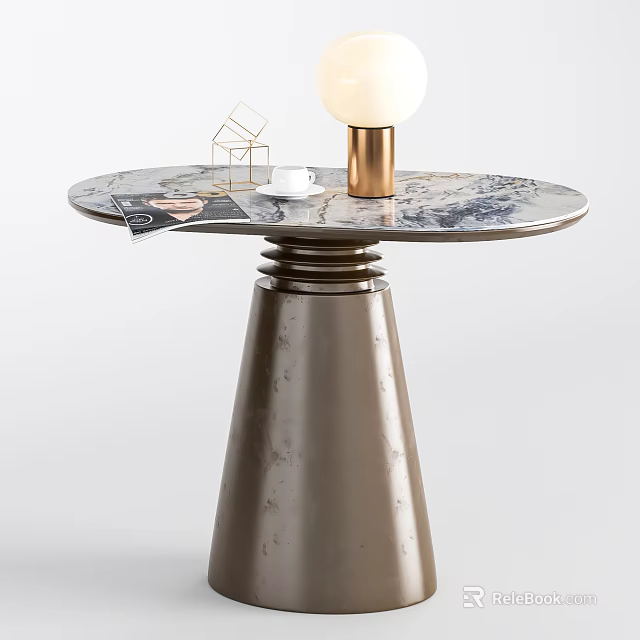 Modern Side Table With Marble Top Metal Cone Base And Decorative Items 3d model