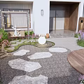 Courtyard Garden Design With Fire Pit Stone Path Lush Plants And Decorative Lights