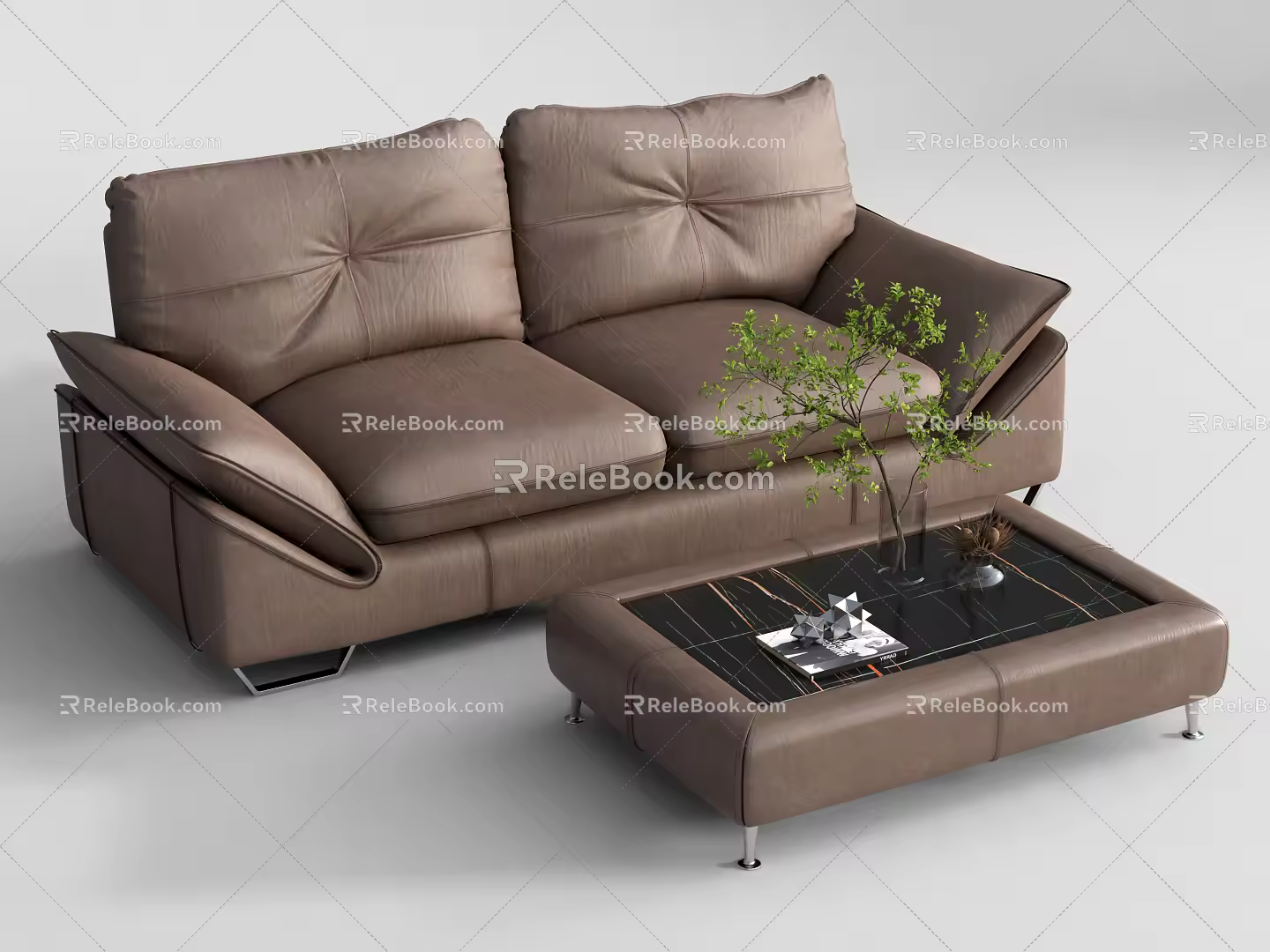Modern Double Sofa Leather Double Sofa Coffee Table Combination 3d model