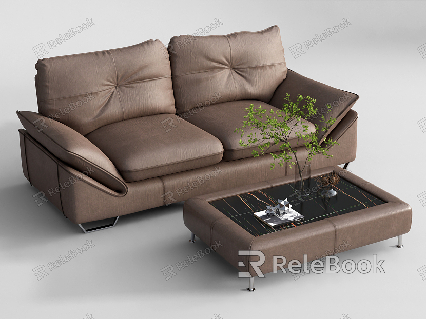 Modern Double Sofa Leather Double Sofa Sofa Coffee Table Combination model