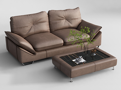 Modern Double Sofa Leather Double Sofa Coffee Table Combination model