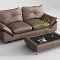 Modern Double Sofa Leather Double Sofa Coffee Table Combination 3d model