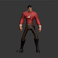 Standing Cartoon Male Character 3D Model In Red Coat Brown Pants And Black Boots