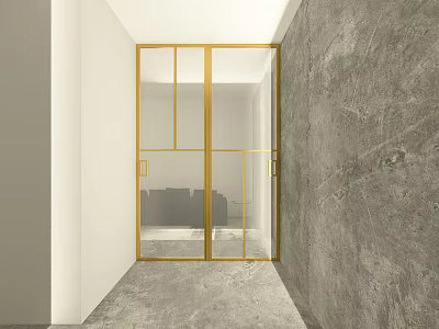 Gold Frame Glass Sliding Door In Modern Interior With Concrete Wall 3d model