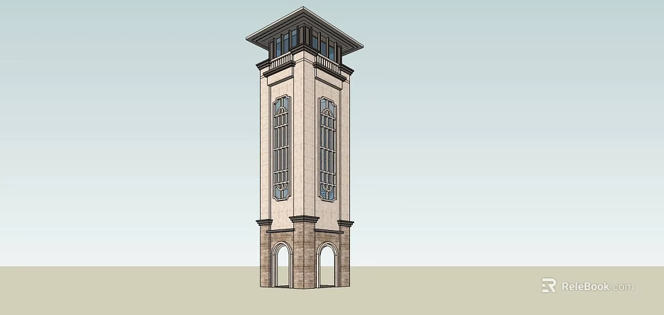 Classic Tower Design With Tall Windows Decorative Base And Architectural Details 3d model 