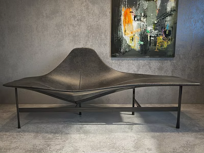 Unique Shaped Leather Sofa in Modern Interior with Gray Wall and Abstract Painting 3d model