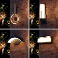 Various Designs Outdoor Wall Lamps Mounted On Brick Wall For Night Scene