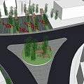 Garden Feature Design With Bamboo Trees Stone Centerpiece Wooden Frame And Circular Paved Area
