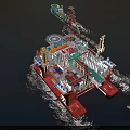Offshore Oil Drilling Platform Industrial Equipment with Drilling Tower and Crane under Sunset Sky