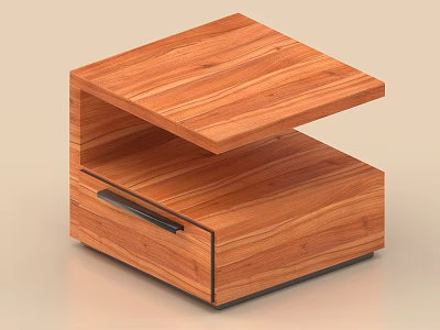 Modern Wooden Bedside Table With Single Drawer And Natural Wood Grain Design 3d model