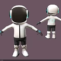 3D Futuristic Character Models With White Black Suit Helmet Glowing Back Logo And Blue Accents