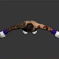 Shirtless Man With Tattoos Wearing Purple White Boxing Gloves And Leopard Print Shorts