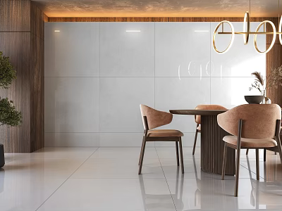 Elegant Luxury Restaurant Interior With Round Dining Table And Gold Pendant Lights 3d model