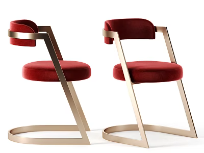 Modern Accent Chair With Red Velvet Upholstery And Golden Geometric Frame 3d model