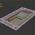 3D Architectural Layout Model of Large Complex Site Plan with Road Networks and Zones