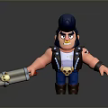 Cartoon Man Character With Dark Blue Hair Angry Expression Holding Double Barrel Weapon