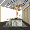Japanese Style Private Room With Mountain Water Backdrop Wall Wooden Lattice Doors And Chandeliers
