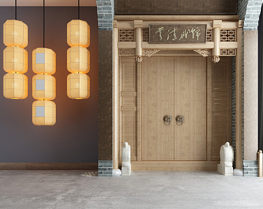 Chinese style door solid wood door 3d model