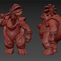 Turtle Warrior Creature Character With Red Armor Axe Muscular Build Front Back Views 3d model