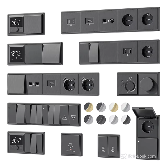 Modern Electrical Switches And Socket Panels With USB Ports Digital Display And Color Options 3d model 