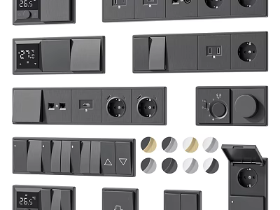 Modern Electrical Switches And Socket Panels With USB Ports Digital Display And Color Options 3d model
