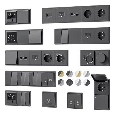 Modern Electrical Switches And Socket Panels With USB Ports Digital Display And Color Options 3d model