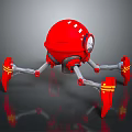 Red Spherical Robot Game Movie Character Featuring Mechanical Yellow Striped Legs