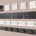 Modern White And Black Switch Panels With Single Switches Multiple Sockets And Smart 3d model