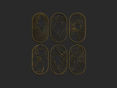Modern Wall Decor With Golden Line Art Oval Female Figure Designs 3d model