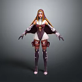 3D Female Character In Religious Hooded Outfit With Cross Emblem And Purple Armor Boots