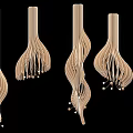 Feather Shaped Hanging Decor With Curved Wooden Structure And Small Beads