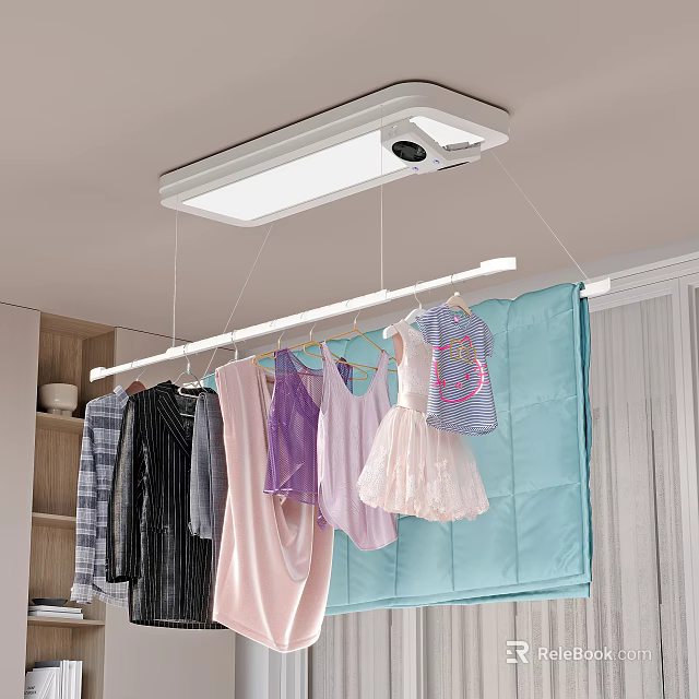 Ceiling Mounted Electric Clothes Hanger With Lighting For Hanging Clothes 3d model 