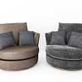 Two Modern Single Sofas With Leather Fabric Upholstery Checkerboard Pillows Round Base Design 3d model