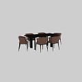 Modern Dining Table With Dark Wooden Top And Brown Leather Chairs Black Legs