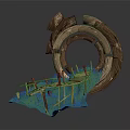 Wooden Circular Ring Structure Design With Wooden Bridge And Green Grass