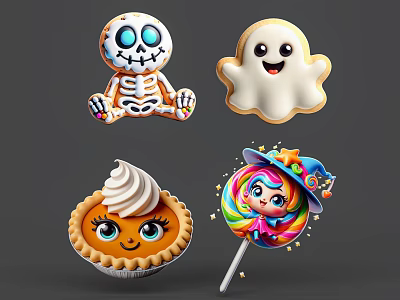 Cute Skeleton Ghost Pie Lollipop Festive Decorative Ornaments for Holiday Hanging 3d model