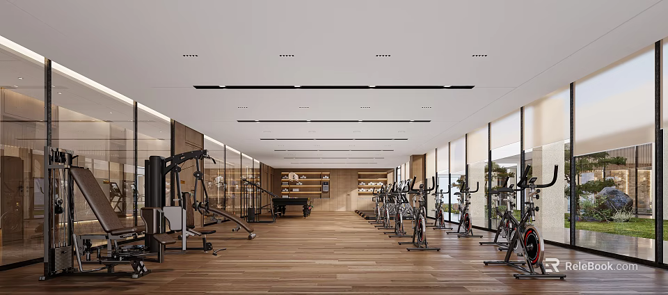 Modern Gym Interior With Various Fitness Equipment 3d model 