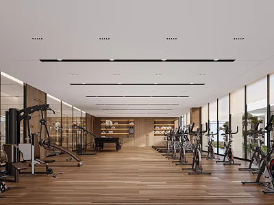 Modern Gym Interior With Various Fitness Equipment 3d model