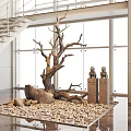 Karesansui Dry Landscape Garden With Withered Tree Pebbles And Stone Statues