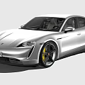 Porsche Silver Electric Sports Sedan With Sleek Design Yellow Brake Calipers And Black Wheels