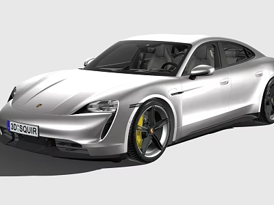 Porsche Silver Electric Sports Sedan With Sleek Design Yellow Brake Calipers And Black Wheels 3d model