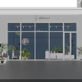 Modern Showroom Interior With Yellow Circular Window Blue Suitcase Black Chair And Scenic View