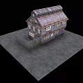 Old Hotel Building With Rusty Roof Fence And Stone Ground Design