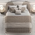 Double Bed with Upholstered Headboard Soft Bedding and Pillows on Marble Floor 3d model