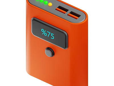 Orange Power Bank With Digital Display Showing 75% Battery Level USB Ports And LED Indicators 3d model