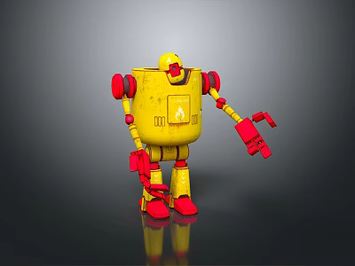 Yellow And Red Robot Game Movie Character With Mechanical Arms Legs Design 3d model