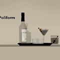 Poliform Modern Liquor Bottle And Drinking Glasses Arranged On Stylish Tray With Minimalist Setting
