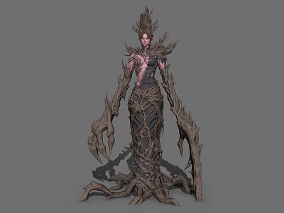 Dark Fantasy Game Character With Root Like Body Thorny Arms And Plant Inspired Headpiece 3d model